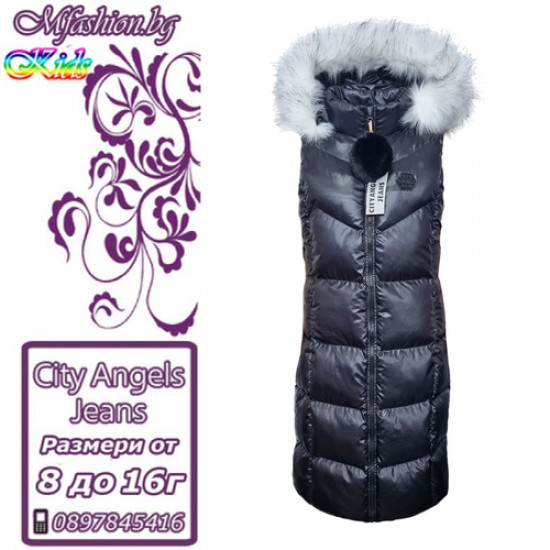 Детски, дълъг елек с качулка City Angels, за момиче, 6967